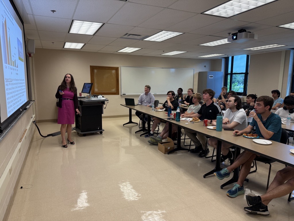 Yulia Pushkar giving a lecture