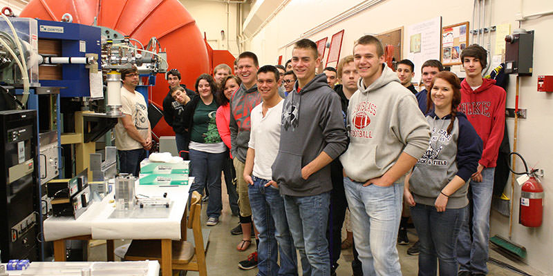 Students touring the Prime Lab accelerator